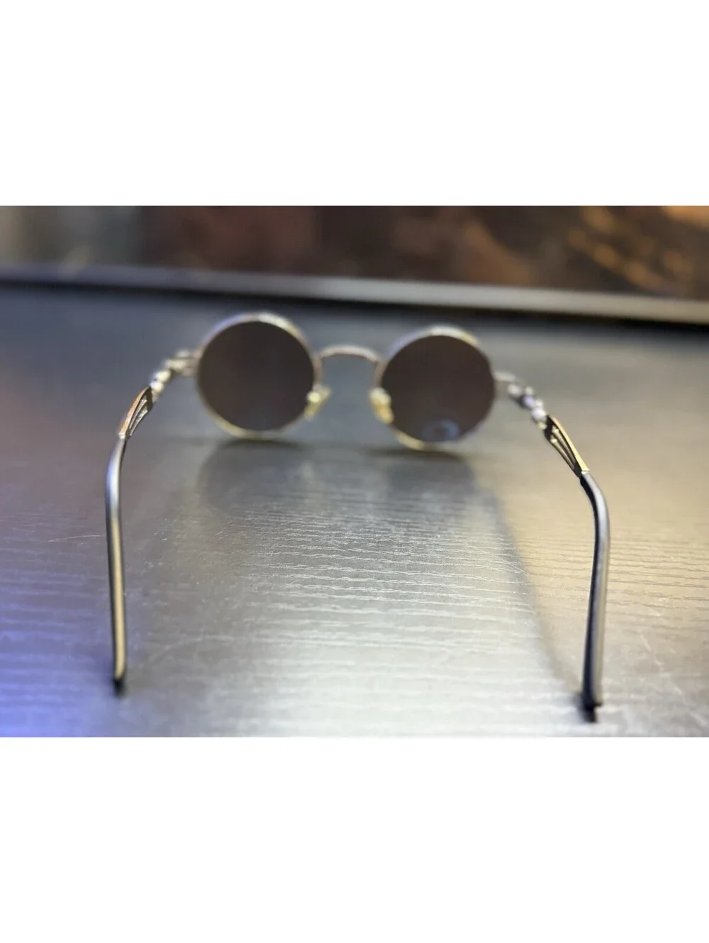 Retro Round Blue Lens Sunglasses Silver Metal Steampunk Wire Frame